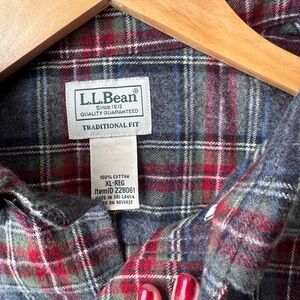 LL Bean Red and Gray Casual Button Down Shirt